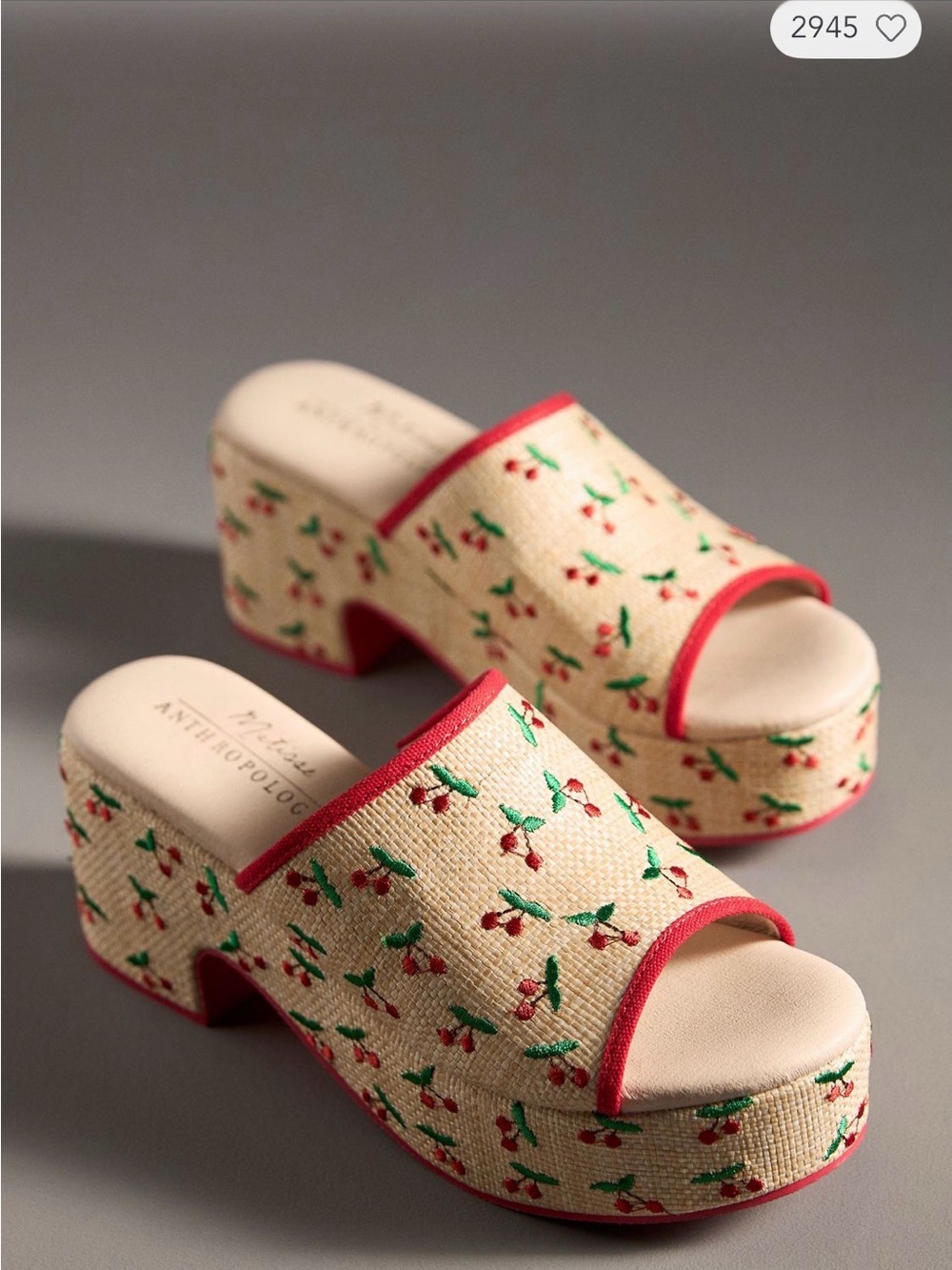 Matisse Cream Cherry Embroidered Platform Mule with Red Trim - Picture 2 of 3